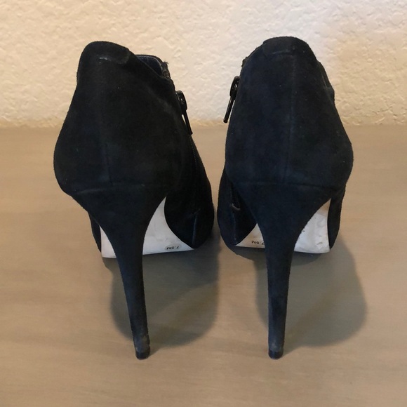 Suede Peep Toe Heeled Bootie with Zipper Detail - Picture 3 of 4
